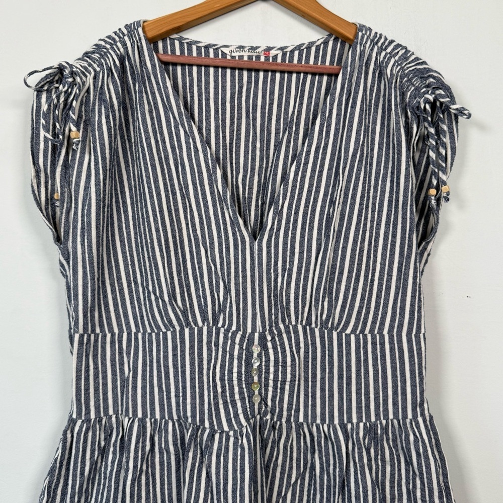 Given Kale Striped V-Neck Mini Dress, Rouched Midsection, Size XL - Picture 4 of 10
